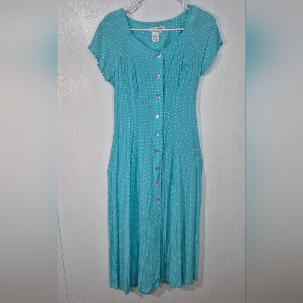 Coldwater Creek Size P8 Blue Polka Dot Button-Down Dress
